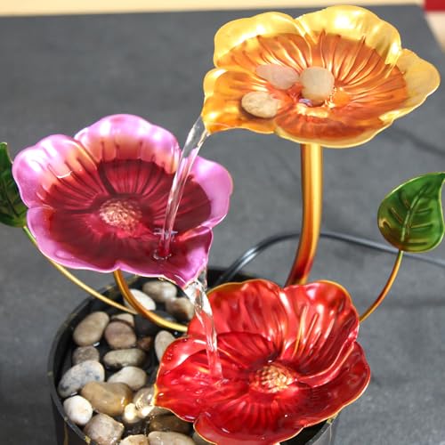 Desk Fountain Indoor Waterfall Fountain Flowers Themed 3-Tier Tabletop Fountain Home Decor Soothing Sound Machine(Galsang) - style: fantasy of cosmos