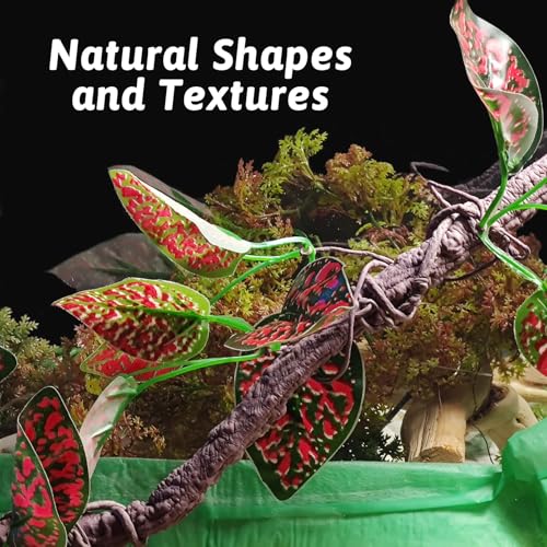 VCEPJH Reptile Climbing Branch Decor 2 Pcs Bendable Jungle Vine with Suction Cup Terrarium Plant Decoration for Gecko Bearded Dragons, Snake,Frogs, Chameleons Cage Accessories (I)