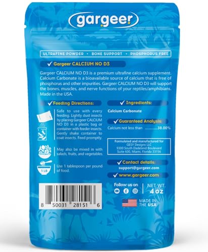 4oz All Reptile Calcium NO D3, Phosphorus-Free, Ultrafine, USA Made | Pure 100% calcium carbonate for UVB setups! Ultrafine, phosphorus-free dust coats feeders easily to prevent MBD