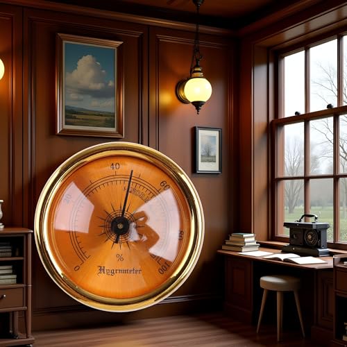 Brown Round Glass Analog Hygrometer for Humidors for Guitar Violin Cabinet File Box Hygrometer for Analog Weather Hygrometers Thermometers and Weather Instruments 44x44x22mm