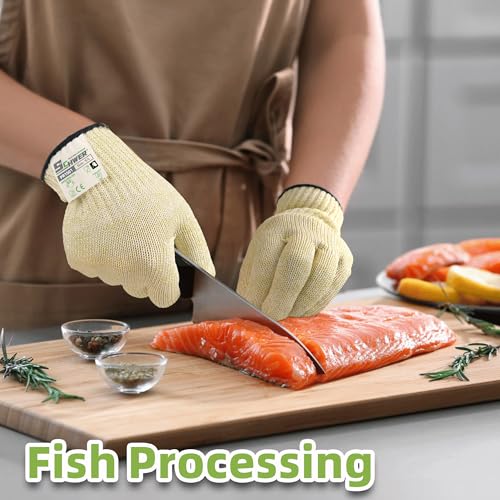 Schwer SlicePro ANSI A9 Cut Resistant Gloves, Food Grade, PR1501, S | Non PFAS, No Glass Fiber, for Kitchen Food Prep, Mandolin Slicing, Meat Cutting, Oyster Shucking, Fish Fillet Processing - color: Beige-a9, size: Small