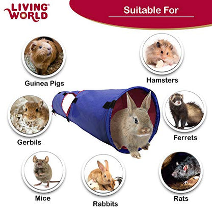 Living World Pet Tunnel, Blue/Red | Small Animal Tunnel for Rabbits and Guinea Pigs - size: Large