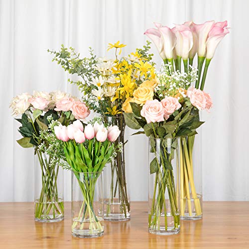 WGVI Quality Thick Weighted Clear Cylinder Glass Vases, 4" W x 10" H, Flower Arrangement Floating Candle Holders Wedding Centerpieces Terrarium Planter Floral Pen Brush Storage Container, 1 Piece - size: 4"x10"H