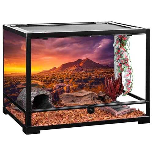 36x18 in Desert Mountain Terrarium Backdrop Oasis Reptile Habitat Backdrop | AWERT Golden Sunset Oasis Gobi Durable Polyester Background - size: 36x18in/90x45cm