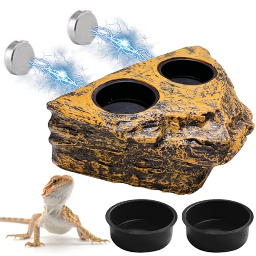 La La Pet®Magnetic Reptile Feeder Ledge with 4Pcs Cups Crested Gecko Feeding Bowls Removable Fruit Mud Basin for Bearded Dragon Snake Lizard Chameleon