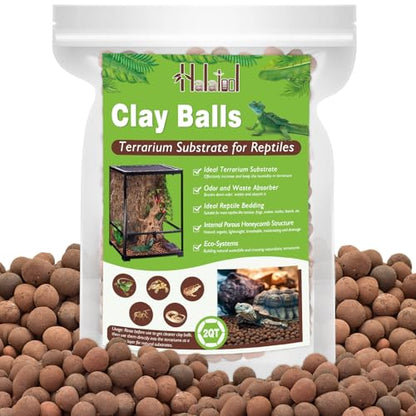 Halatool 2QT Leca Clay Balls for Terrarium Substrate – Lightweight Drainage | Organic Expanded Clay Pebbles for Reptile Bioactive Terrarium False Bottom, Hydro Balls for Leopard Gecko, Tortoise & Frog - size: 2QT