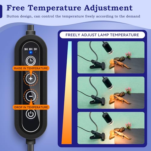 Black 50W UVB/UVA Heat Lamp with Timer for Turtles & Reptiles | 360° adjustable head with heavy-duty metal clamp; heat switch & timer. Provides basking warmth for tortoises & puppies. - color: Black