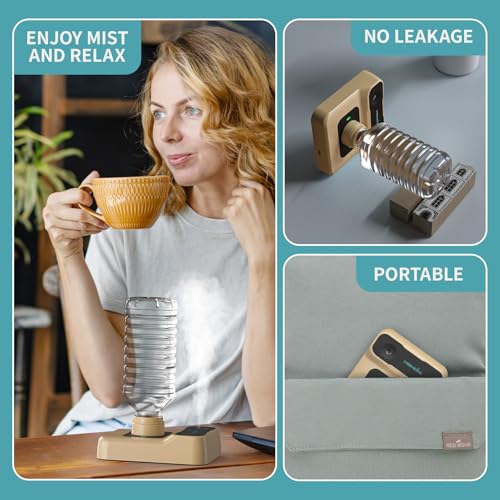 Travel Humidifier, Portable Small Humidifier for Plants, Bedroom, Office, Hotel or Car, Battery Operated Mini Cool Mist Humidifiers, Quiet 23dB, Auto-off, Night Light & BPA-Free, Khaki - color: Khaki