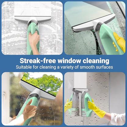 Kiato Window Vacuum Squeegee Cordless, Electric Window Vac, Rechargeable Window Cleaner with Spray Bottle, for Cleaning Windows, Mirrors, Glass, 2200mA, WC10