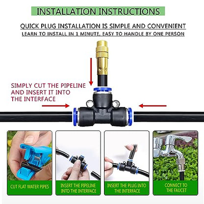 65FT 360° Adjustable Drip Irrigation System for Garden | 1/2'' Irrigation Tubing with 20 Nozzles, Automatic Watering Misting System, Drip Irrigation Kit for Greenhouse, Lawn, Plant - size: 65FT