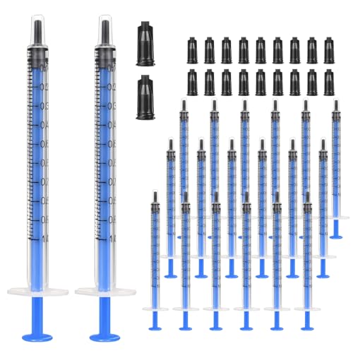 20 Pack 1ml Syringe with Cap for Liquid, 1cc Plastic Small Syringes with Cover for Pets Oral, Scientific Labs, Refilling, Oil or Glue Applicator, Measuring or Transfering Tiny Amount of Liquids, Non-Sterile, No Needle - size: 1ml Syringes with Cap-20pcs