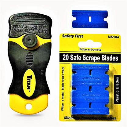 Titan Mini Scraper(Original) with 20 Poly Carbonate Double Edged Plastic Blades
