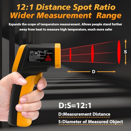 FKM Infrared Thermometer Gun Non-Contact Laser Temperature Gun-58°F~1112°F | Adjustable Emissivity,Digital IR Thermometer Gun for Industrial,HVAC,Automotive,Cooking,Griddle,Pizza Oven,BBQ,Not for Human - color: Black Yellow
