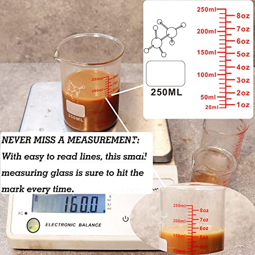 Ackers Mini Glass Measuring Beaker Set, Borosilicate, 2oz 4oz 8oz Measuring Cups - size: 60ml/120ml/250ml (2oz/4oz/8oz)