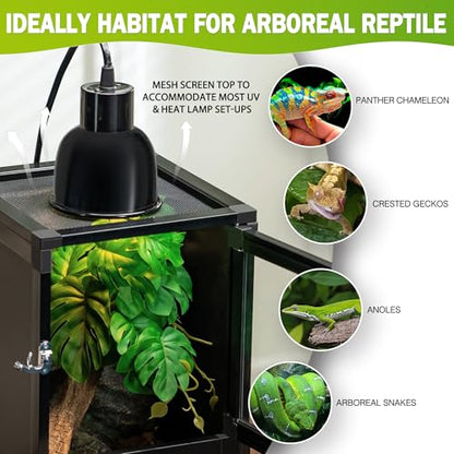 12"x12"x18" Reptile Terrarium, Hybrid Cage PVC Habitat Enclosure with Screen & Acrylic Doors, Ventilated Tank for Gecko,Chameleon, Snake, Frog, Easy Assembly, Front Dual Access - size: 12x12x18 inch-two doors