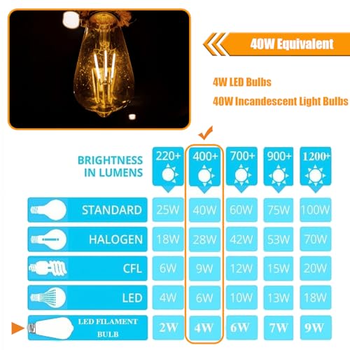 winsaLED LED Light Bulb 40 Watt Equivalent, 2700K 4W ST19, Non-Dim, 12 Pack | Soft Warm White LED Edison Bulbs, 450LM, E26 Medium Base, High CRI 90+ - color: 2700k-soft White