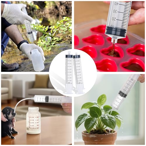 2 Pack 100ml Luer Lock Syringe with 39" Tube and Luer Connectors | 100cc Large Plastic Syringes for Liquid, Oil, Feeding, Watering - size: 100ml