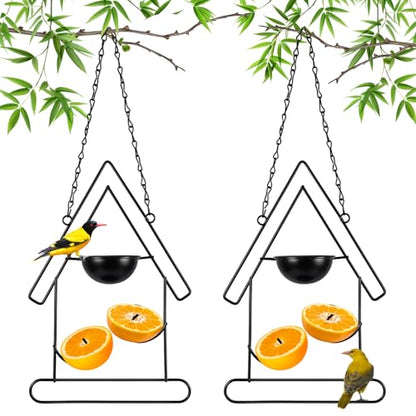 Hushee 2 Pcs Oriole Feeder for Outdoors Grape Jelly and Oranges Fruit Metal Bird Feeder Outdoor Garden Hanging Drinking Container Hummingbird Jelly for Outdoor Hanging Garden Patio(Birdhouse Shaped) - style: Birdhouse Shaped