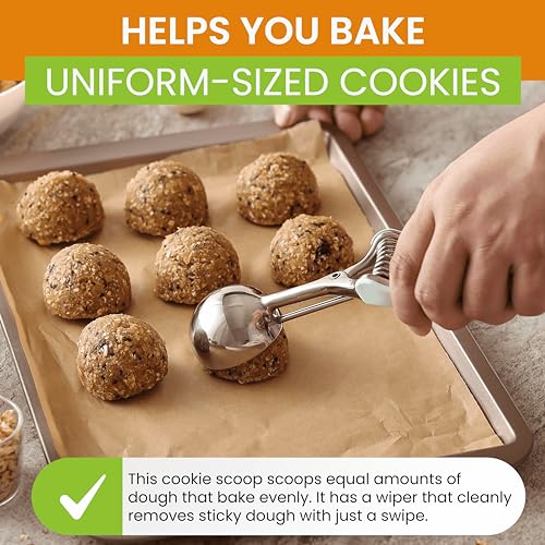 Spring Chef Medium Stainless Steel Cookie Scoop, #40, 1.7 Tablespoon, Mint | Multifunctional Cookie Dough Scoop for Baking, Melon Scooper, Ice Cream Scoop w/ Soft Grip & Trigger Release, Dishwasher Safe - color: Mint, size: #40 - Medium - 1.7 Tbsp