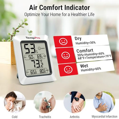TempPro TP50 Digital Hygrometer Indoor Thermometer Room Thermometer | Humidity Meter Humidity Gauge with Temperature Humidity Monitor for House Office Celler Greenhouse RV (Previously ThermoPro) - size: Classic