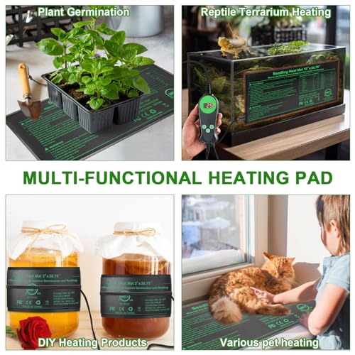 Seedling Heat Mat with Built-in Thermostat 4 Pack, 10" x 20.75" Waterproof Plant Heating Pad with Temperature Controller for Hydroponic,Germination, Indoor Gardening, Greenhouse, MET-Certified - size: 20x10.75*4