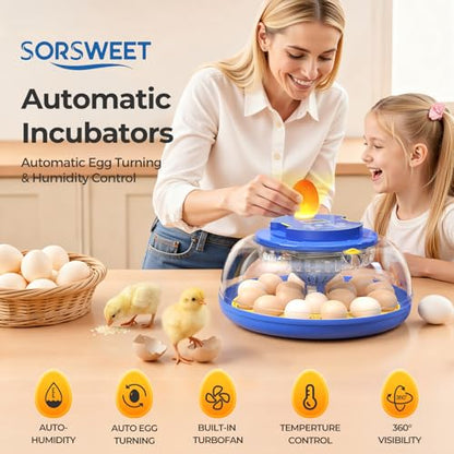 18 Egg Incubators for Hatching Eggs | 360° View with Automatic Egg Turning & Humidity Control, Built-in Egg Candler for Hatching Chicken, Duck, Goose, Quail