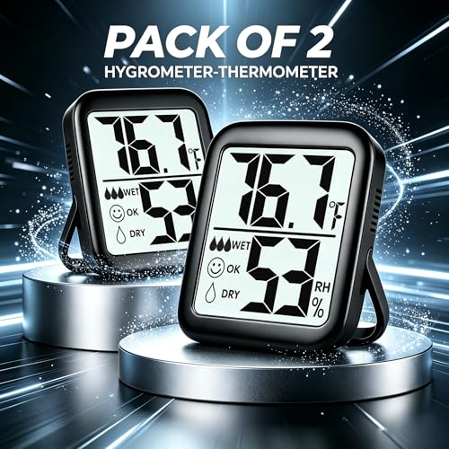 2 Pack Room Thermometer Indoor Hygrometer | Monitor Temperature & Humidity, Accurate, Fast Read, Easy To View, Magnetic/Kickstand/Hanging, ℉/℃, w/ Battery, Compact - color: 2 Pcs * Classic Black ( 97%+ Choice )