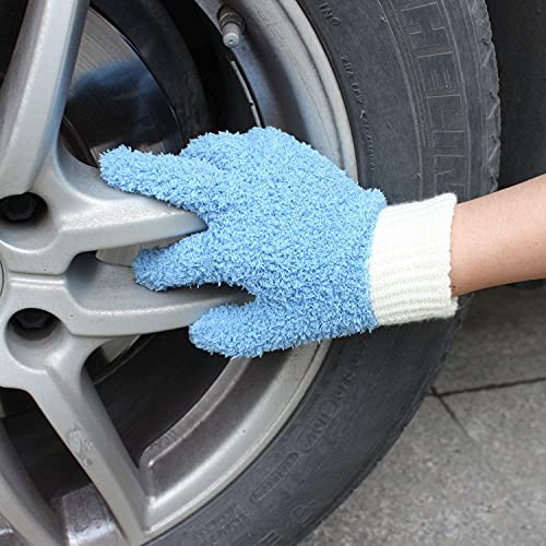 MIG4U Microfiber Dusting Gloves House Cleaning Glove for Blinds, Windows, Baseboard, Shutters, Furniture, and Car, Reusable Lint-Free Blue 2 Pairs S/M - color: Blue 2 Pairs, size: Small-Medium