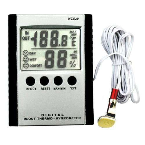 iKKEGOL Digital Indoor Outdoor in/Out Wall Mount Monitor Sensor LCD Temperature Thermometer Hygrometer Humidity Meter with Probe Cable - color: Silver