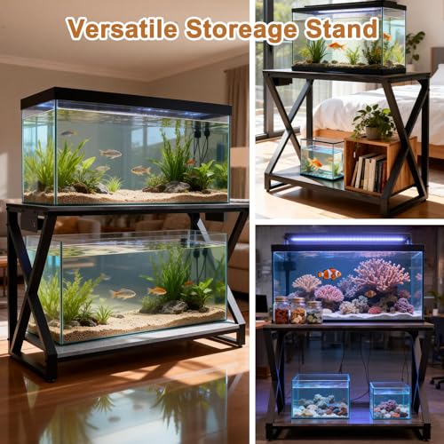 fishkeeper Heavy Duty 50 Gal Aquarium Stand with Charging Station, 720LBS | High Load-Bearing Capacity Fish Tank Stand, 2-Tier Storage Shelves with USB Ports & Outlets for Reptile/Turtle/Terrarium Tank - size: 50 Gallon with Power Outlet