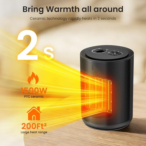 Electactic Small Space Heater for Indoor Use, PTC Ceramic 1500W Portable Electric Heater with 3 Heat Modes, Overheat & Tip-Over Protection, ETL Certified, for Office & Bedroom & Desk, Black