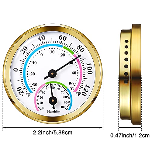 Weewooday 3 Pcs Indoor Outdoor 2 in 1 Mini Thermometer Gold,2.2 Inch | Analog Dial for Home Office Greenhouse Basement, Temp Humidity Combo Meter, No Battery Mechanical Design, Easy Wall Hanging - color: Gold, size: 2.2 Inch