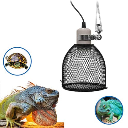 Reptile Heat Lamp Guard with Switch Ceramic Heat Emitter Basking Anti Scald Heating Lamp Holder Mesh Cage Reptile Protection Lampshades for Pet Amphibian Snakes Lizards Turtle, Bulb Not Included