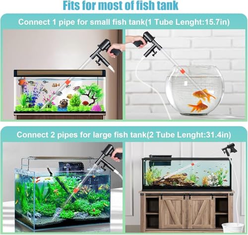 Aquarium Gravel Cleaner Siphon Fish Tank Vacuum Cleaner for Absorb Dirt Wash Sand Algae Scrapers Water Changer Gravel Washer Aquarium Thermometers Fish Net kit for Fish Tank Cleaning Gravel and Sand - size: Upgraded version 09G