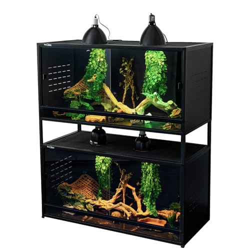 PVC Reptile Enclosure Space Efficient 44''x20''x20'' Stackable ToxiRium Large Reptile Terrarium 76 Gallons for Bearded Dragon Lizard Snake, Breeding Vivarium with Glass Doors Lock- with spacers - size: Two 44x20x20''-76 Gallon with Kit