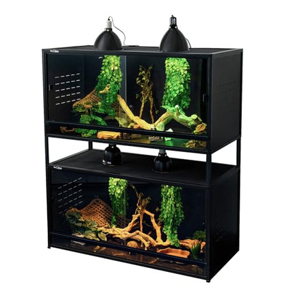 PVC Reptile Enclosure Space Efficient 44''x20''x20'' Stackable ToxiRium Large Reptile Terrarium 76 Gallons for Bearded Dragon Lizard Snake, Breeding Vivarium with Glass Doors Lock- with spacers - size: Two 44x20x20''-76 Gallon with Kit