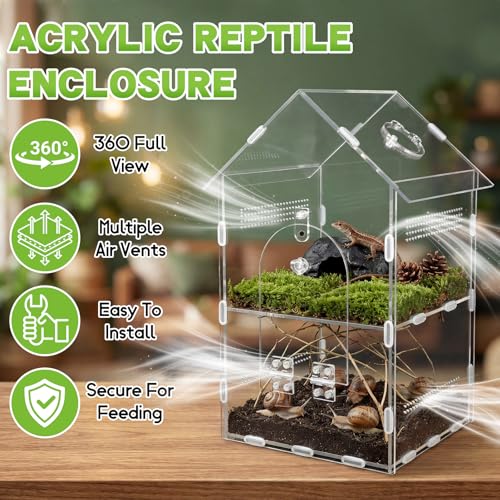 Acrylic Jumping Spider Enclosure,7.9"×7.5"×13.8", 2-Layer Arboreal Tarantula Enclosure with Partition & Feeding Hole, for Gecko Amphibians Chameleon & Small Reptiles