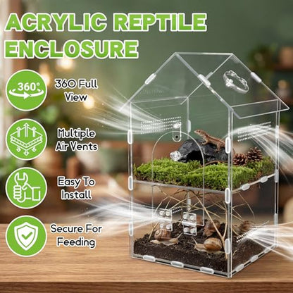 Acrylic Jumping Spider Enclosure,7.9"×7.5"×13.8", 2-Layer Arboreal Tarantula Enclosure with Partition & Feeding Hole, for Gecko Amphibians Chameleon & Small Reptiles