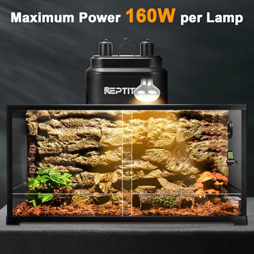 Dual Reptile Light Fixture with Switches, Reptile Heat Lamp Fixture, Reptiles Terrarium UVB Bulb Fixture for Bearded Dragon, Max 160W Each (Bulb Not Included) - size: Heat Lamp+switches