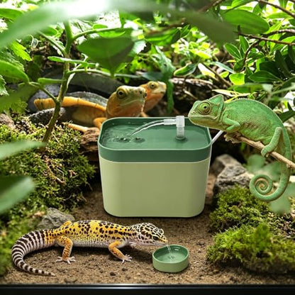 Reptile Water Bowl with Filtration System,Drinking Fountain,Bearded Dragon Tank Accessories,Reptile Habitat Waterfall for Bearded Dragon,Leopard Gecko,Chameleon,Snake Pet Accessories
