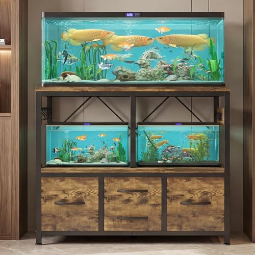 Heybly 40-50 Gal Fish Tank Stand with Drawer, Power Outlet, Rustic HAS004SR | Aquarium Stand, Heavy Duty, for Fish Tank, Turtle & Reptile Terrarium, 36.2" L × 18.1" Top, 660lbs (Top)+330lbs(Mid) - color: Rustic Brown, size: 40-50 gal