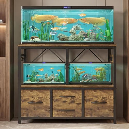 Heybly 40-50 Gal Fish Tank Stand with Drawer, Power Outlet, Rustic HAS004SR | Aquarium Stand, Heavy Duty, for Fish Tank, Turtle & Reptile Terrarium, 36.2" L × 18.1" Top, 660lbs (Top)+330lbs(Mid) - color: Rustic Brown, size: 40-50 gal