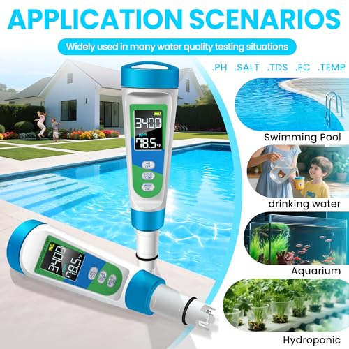 KingSom Pool Salt Tester,Digital Salt Water Pool Tester & PH Tester for Aquarium,High Accuracy Digital Salinity Tester,5 in 1 Salinity PH Temp EC TDS Meter,Pool Water Tester for Swimming Pool Hot Tub