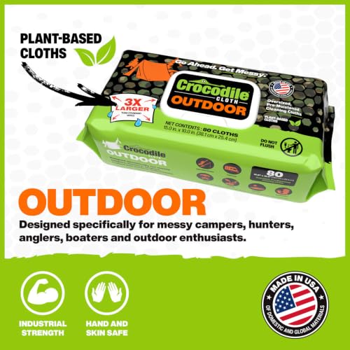 Crocodile Cloth Outdoor Plant-Based Skin Safe Cleaning Wipes, 80 Count | Multi-Surface, Pre-Moistened, Aloe & Vitamin E, Safe on Skin - Ideal for Camping, Fishing, Hiking, Boating - size: 80 Count (Pack of 1)