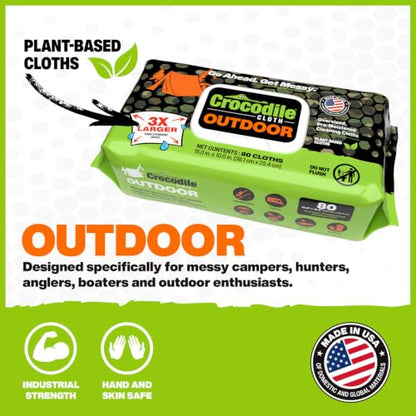 Crocodile Cloth Outdoor Plant-Based Skin Safe Cleaning Wipes, 80 Count | Multi-Surface, Pre-Moistened, Aloe & Vitamin E, Safe on Skin - Ideal for Camping, Fishing, Hiking, Boating - size: 80 Count (Pack of 1)