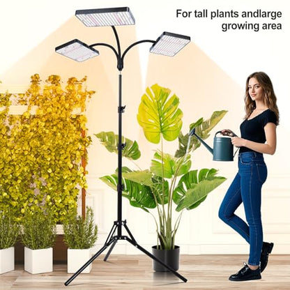 3Head Grow Light with Stand, 75 Watt Bright Enough and Big Coverage, Natural Sunlight Full Spectrum Plant Growing Lamps for Tall&Large Indoor Plants, Bonsai Tree, 4/8/12/16/20H 5-Mode Timer - size: 3Head Stand(75W)