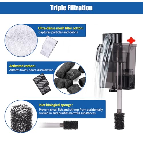 HOB Slim Aquarium Filter for Up to 5 Gallon Tank Ultra-Quiet Fish Tank Power Filter Flow Adjustable Suitable for Saltwater and Freshwater 42 GPH 3W
