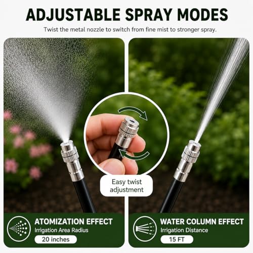 50-FT 1/2-inch Tubing High-Flow Adjustable Irrigation System for the Garden | with 30 Nozzles, Dual-Side Watering Kit For Garden, Yard,Lawn,Raised Beds, Greenhouses & Efficient Plant360° Irrigation - size: 50Ft