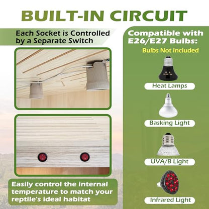 Royxen Bearded Dragon Tank,31 Gallon Reptile Tank with Leg Stand,Built-in Lighting Reptile Enclosure,Tempered Glass Bearded Dragon Encloure for Chameleon (Oak,24"x 16"x 16") - color: Oak, size: 31 Gallons,24"x16"x16"
