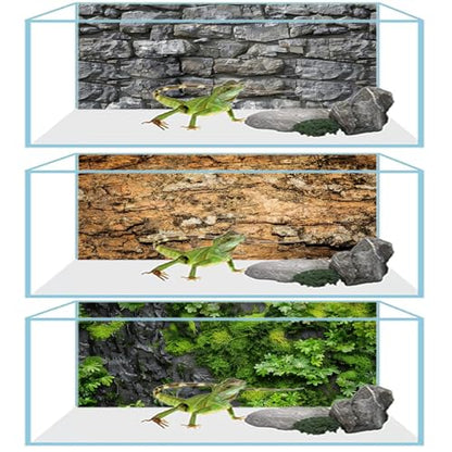 Reptile Terrarium Background 48"×24" 3PCS – Polyester Fabric Bearded Dragon Tank Decor with Gray Rock Bark & Forest Pattern, Non-Reflective & Bubble-Free for Snake Lizard Gecko Vivarium 834
